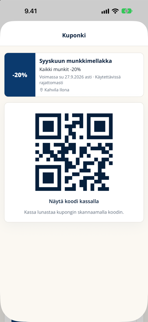 Avattu kuponki ja QR-koodi