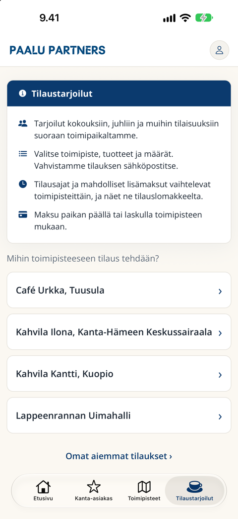 Tilaustarjoilujen näkymä