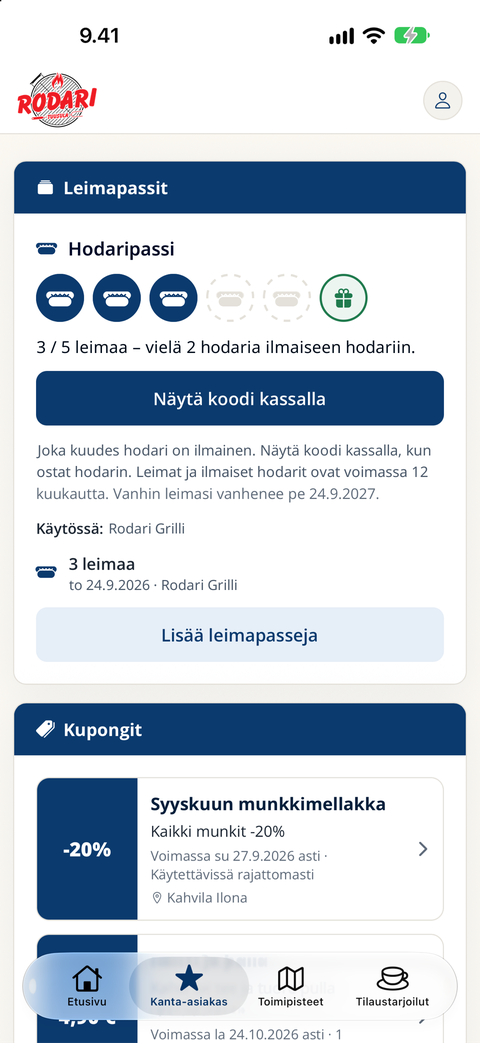Kanta-asiakasnäkymä ja pistesaldo