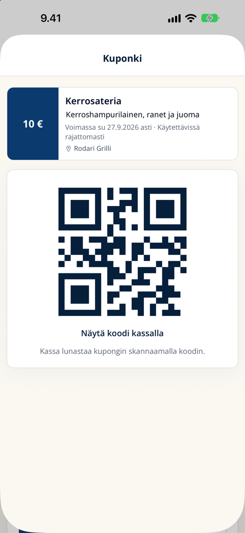 Avattu kuponki ja QR-koodi